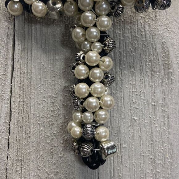Handmade Unique Black Silver Pearl Beaded Wired Cross Christian Religious Cross - Picture 4 of 10